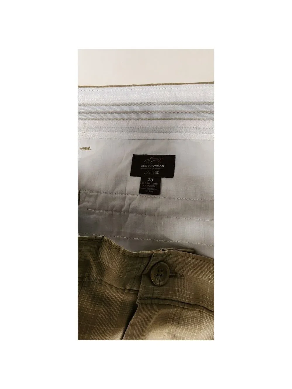 Greg Norman Men's Tasso Elba Tech Plaid Golf Shorts Size 38 Color Tan